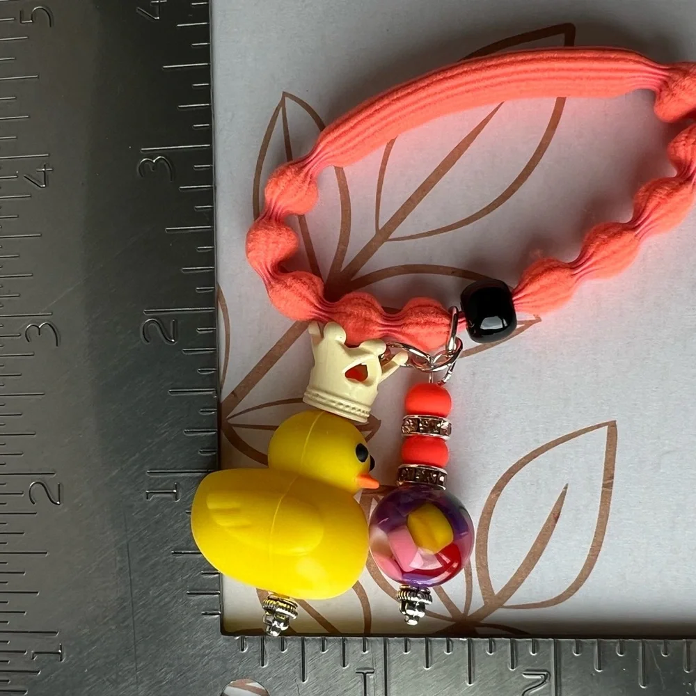 Beaded Mickey and Rubber Duck Hair Ties - Black and Orange Ties